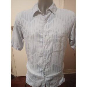 VINTAGE SILK circa 1969 Men's short sleeve shirt blue geometric size Medium M